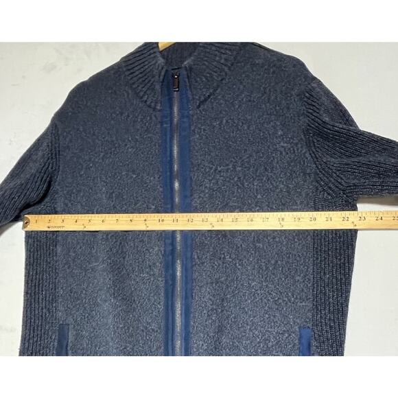 Daniel Hecter Cardigan Sweater Mens XL Blue Heathered Zip Up Mock Collar Pockets - Picture 9 of 13